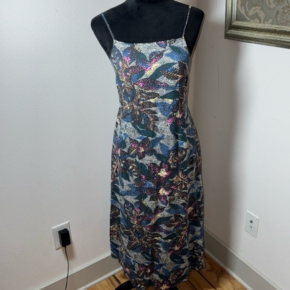 O’Neill Lexie blue geo floral print open back midi dress Sz S - Picture 2 of 8